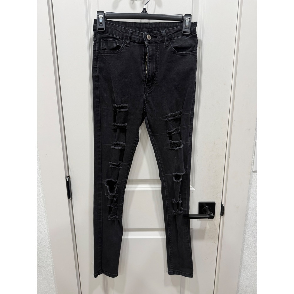 Fashion Jeans Womens Distressed Skinny Jeans Black Ripped Denim High‎ Rise